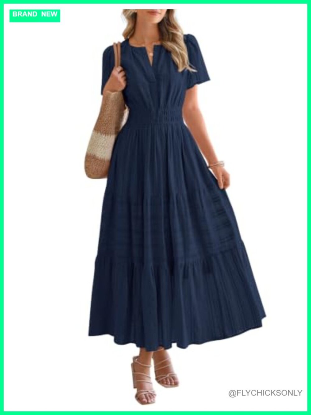 Maxi Dress Short Sleeve V Neck Tiered Ruffle Beach Wedding Guest Casual